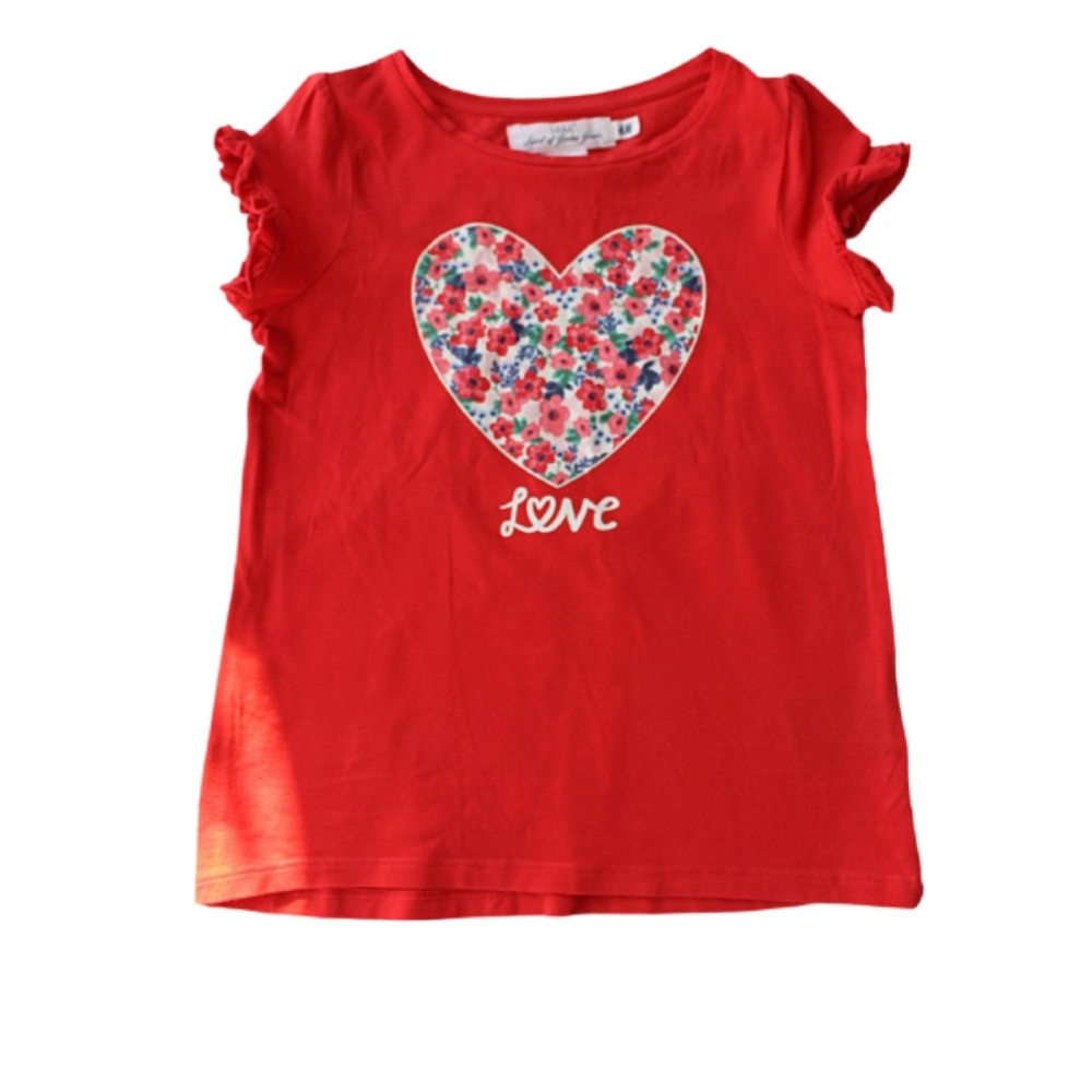 H&M puff-sleeves Appliqué Red Tee Size 6/8